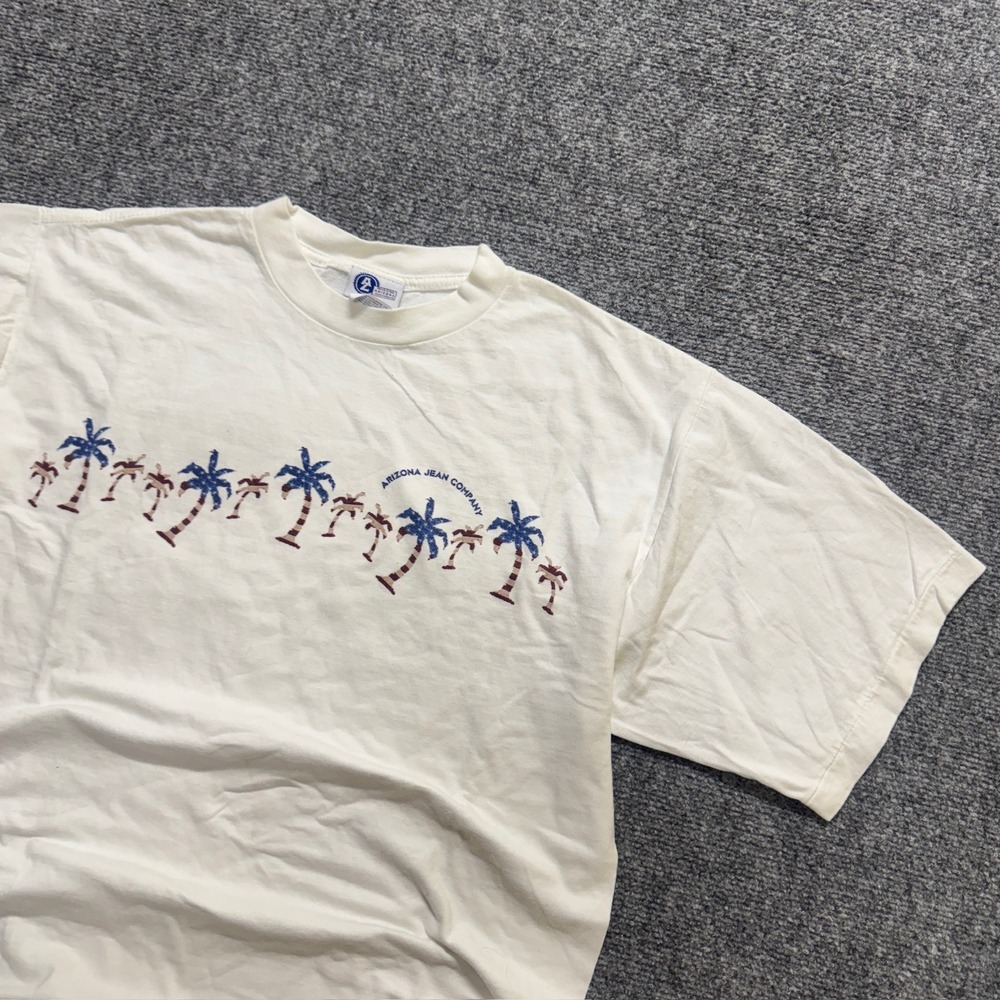 VTG Arizona Jeans T-Shirt Men's 
Large Palm Trees USA Cotton Made In USA White